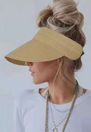 Wide Brim Hats Bucket Giolshon Summer Empty Top Suncap Foldable Portable Roll Up Beach Women Sun Fashion Casual Straw Cap Visors 230325