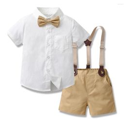 Clothing Sets Toddler Kids Boys Gentleman Children Casual Short Sleeve White Shirts Suspenders Shorts Baby Boy Clothes