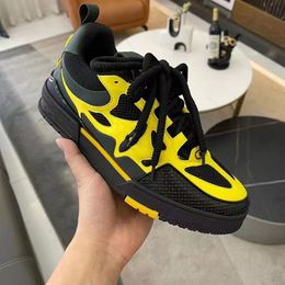 High quality luxury designer shoes men casual Shoe Fluorescent yellow and white calfskin sneakers mkjkk000000001