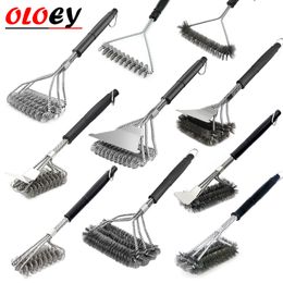 BBQ Tools Accessories Kitchen Accessories BBQ Grill Barbecue Kit Cleaning Brush Stainless Steel Cooking Tools Wire Bristles Triangle Cleaning Brushes 230324