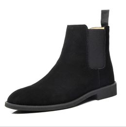 Autumn and Winter British Martin Boots Pointed Casual Shoes Leather High-top Men's Chelsea Boots Motorcycle Boots Suede Black Colour