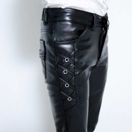Men's Pants HOO 2023 young men with thick leather pants cultivate one's morality foot trousers fashion pu leather pants W0325