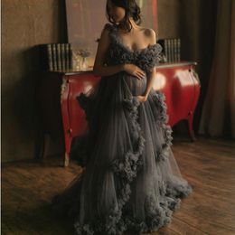 Casual Dresses See Thru Tulle Maternity Dress Off The Shoulder Ruffled Robe Pregnant Women For Poshoot Props Stretchy Back