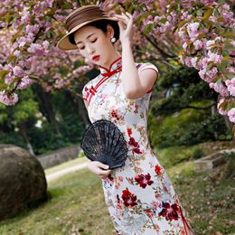 Ethnic Clothing Vintage Chinese Style Qipao Long Handmade Button Cheongsam Dress Women's Mandarin Collar Traditional Size 4XL