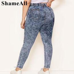 Women's Plus Size Pants Elastic High Waist Snow Wash Pencil Casual Female Jeans 3 4 5XL Women Stretch Long Denim Pant Trousers Mom 230325