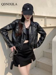 Women's Jacket's Moto Biker Zipper 2023 Spring Women Outerwear Heavy Industries Metal Buckle Hole Leather Woman 230324