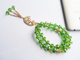 Strand Fine Quality Casual Sporty Gold-color Muslim Pendant Accessories Green Crystal Bracelets Wholesale Eid Al-Adha Haji Festival