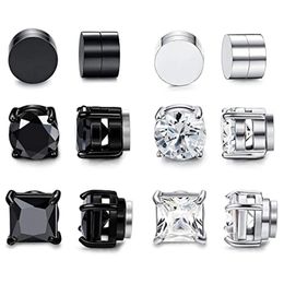 Ear Cuff WKOUD 6 Pairs Of Magnetic Stud Earrings Men And Women Black CZ Magnet Nonpiercing Clip Earring Set Round Steel 230325