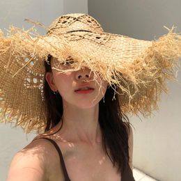 Wide Brim Hats Fashion Beach Hat Woman Hollow Raffia Straw Weave Sun Casual Women's Summer Travel Protection Cap