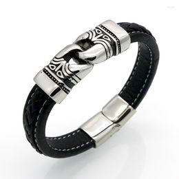 Charm Bracelets Arrival Men Stainless Steel Bracelet Byzantine Style Fashion Jewelry Accessories Male Leather Wristband Pulseira