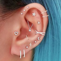 Nose Rings Studs 1PC Tragus Helix Piercing Earring For Women Zircon Moon Star Cartilage Hoop Ear Clip Stainless Steel Jewellery 230325