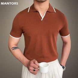 Men's Polos Vintage Polo Shirt Men Stripe T Shirt Knitting Casual Lapel Pullover Summer Fashion Men Short Sleeve Slim Polo Shirt 230325