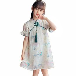 Girl's Dresses Girl Floral Embroidery Girls Summer Kids Chinese Style For Children Teenage Clothes Y2303