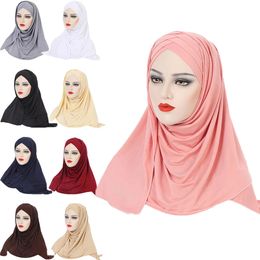 Solid Colour Cotton Scarf Hijab For Muslim Women Stretch Jersey Head Scarf Head Wrap Scarves Turban Headwear Headdress For Ladies