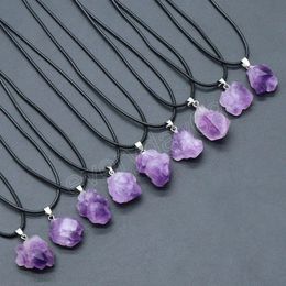 Natural Amethysts Pendant Necklace for Women Party Small Irregular Purple Crystal Cluster Charms Reiki Necklace Jewelry