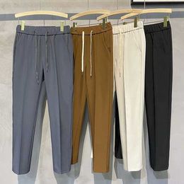 Men's Pants Khaki Drawstring Elastic Waist Men's Suit Pants Business Casual Fashion Drape Spring Autumn Male Trousers Office Men Clothing W0325