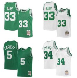 Camisa de basquete Larry Bird Mitchell Ness 1985-86 34 Pierce 5 Garnett 2007-08 Men Youth preto branco verde retro jerseys