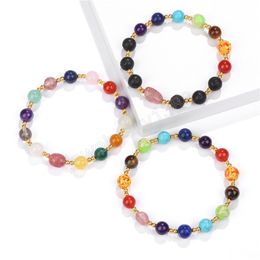 7 Chakra 8mm Natural Healing Stone Crystal Bracelets For Women Men Lava Pink Strawberry Quartzs Yoga Balance Meditation Bangles