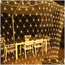 Energy Storage Battery Strings 3X2M Christmas Net String Lights Curtain Mesh Lamp Garland Outdoor Led Garden Light Holiday Y Dhule