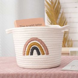 Storage Boxes Bins Nordic Rainbow Handwoven Storage Basket Kids Toys Desktop Organizer Multi-functional Sundries Storage Box Kids Room Table Decor P230324