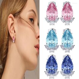 Stud Earrings Huitan Gorgeous Teardrop CZ Bridal Wedding Engagement Accessories Pink/Blue Elegant Women Fashion Jewelry