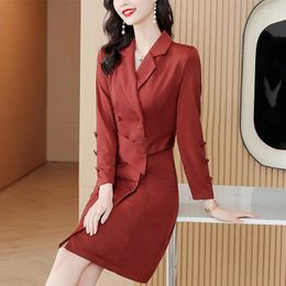 Women's Suits Suit Collar Jacket Dress Women Spring Autumn 2023 Professional OL Style Slim Fit Medium And Long A-Line Blazer Z656