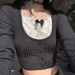 Women's T Shirts Women T-shirts Lace Long Sleeve Crop Tops Femme Harajuke Casual Y2K Aesthetic Graphic Corset Top 2023 Fashion Tee