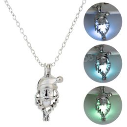 Christmas Glow in The Dark Necklace For Women Santa Claus Luminous Beads Cage Pendant Chain Female Party Jewellery