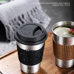 Mugs 400ml Coffee Cup With Silicone Lids Stainless Steel Non-slip Anti-scalding Sleeves Drinking Tumblers Beer Tea Travel Water Cup 230324