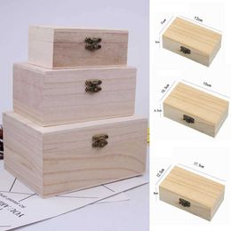 Storage Boxes Bins S/M/L Wooden Storage Box Plain Wood With Lid Multifunction Square Hinged Craft Gift Boxes For Home Supply Storage Decoration P230324