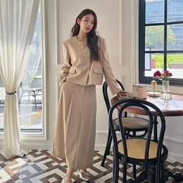 Two Piece Dress Coat and Skirt Set 2023 Spring Women Elegant Vintage Loose Oneck Double Breasted Korean Style Jacket Outfit 2501 230324