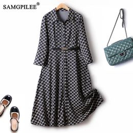Ethnic Clothing Casual Autumn Women's Dresses Letter Print Waist Over The Knee Single Breasted Winter Elegant Party Female Dress 4XL 230324