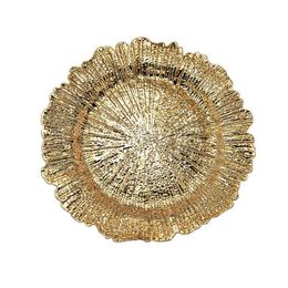 Dishes Plates 1PC Reef Charger Plate Plastic Decorative Service Plate Gold Silver Dinner Serving Wedding Christmas Decor Table Place Setting 230324