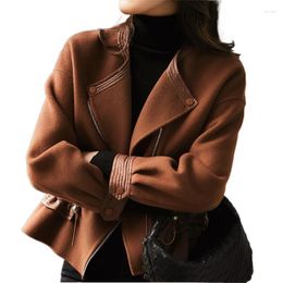 Women's Leather Real Wool Patchwork Genuine Coat Jackets Women Female Sheep Skin Drawstring Short Overcoats Zipper Outwear
