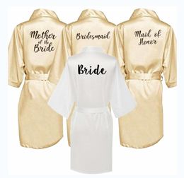 Women's Sleepwear Champagne Gold Robe Bride Satin Kimono Women Wedding Sister Of The Printing Bridesmaid Bridal Party RobesWomen's