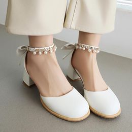 Dress Shoes Ankle String Bear Back Bow Lolita Cow Suede Breathable Women's Round Toe Thick Heel Sweet Cute Style Open-Toe Sandals