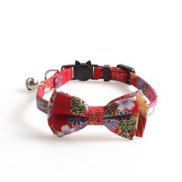 Cat Collars & Leads Chinese Style Cloth Adjustable Collar Bowknot Kitten With Bell Buckle Bow Tie For Gato Bowtie Accessories