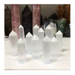 Decorative Figurines High Quality Natural Healing Stone Hand Carved White Selenite Tower Point Crystal Wand For Decoration