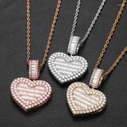 Pendant Necklaces 2023 Big Heart Custom Po Memory Medallions Necklace Shape Cubic Zircon Men's Hip Hop Jewelry For Drop