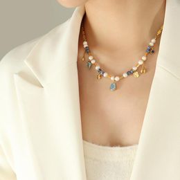 Choker Fashion Mix And Match Natural Stone Freshwater Pearl Necklace For Women Retro 18K Gold Plated Simple Unique Jewelry Accessories