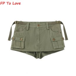 Skirts Y2K Armygreen Pocket Shorts Mini Sexy High Street Black Stylish Button Chic Bottom Woman PB ZA Female 230325
