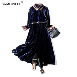 Ethnic Clothing Long Dresses For Women Casual A line Solid Full Sleeve Sashes Empire Turn down Collar Elegant 230324