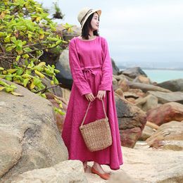 Casual Dresses LZJN Boho Dress Women Loose Beach Linen Long Sleeve Robe Female 2023 Spring Maxi Oversized Vestido Mujer