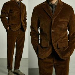 Men's Suits Men's & Blazers Brown Men Corduroy Suit Coat Tailor-Made 2 Pieces Formal Wedding Groom Prom Party Dinner Casual Notch Lapel
