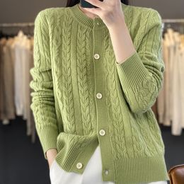 Women's Knits Tees 23 Spring 100 Pure Wool Cardigan Round Neck Twist Knitted Hollow Cashmere Sweater Jacket Short Outside 230324