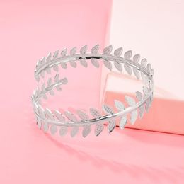 Bangle Gold Silver Colour Leaf Arm Ring For Women Fashion Simple Metal Open Bracelets Punk Armband Jewellery Accessories