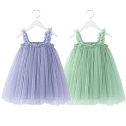 Girl's Dresses Baby Girls Kids Sleeveless Solid Colour Dress 2023 Summer Children's Party Birthday Costume Fashion Clothing Y2303