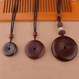 Pendant Necklaces Vintage Handmade Wood Nepal Buddhist Round Donut Shape Pendants Necklace Long Statement Men Women's Jewelry