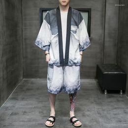 Active Sets Summer Men Yoga Tai Chi Martial Arts Set Kimono Chinese Style Loose Cool Open Front Jacket Pant Jogger Outfit Casual Workout