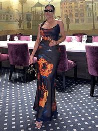 Lässige Kleider Hirigin Mode Sexy Langes Ärmelloses Kleid Flammendruck Design Für Elegante Schöne Frauen Ausgehen Party Club Urlaub Tragen